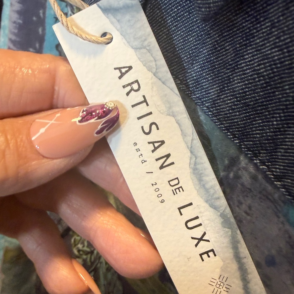 Artisan Blue and Green Patchwork Snap Button Down… - image 6